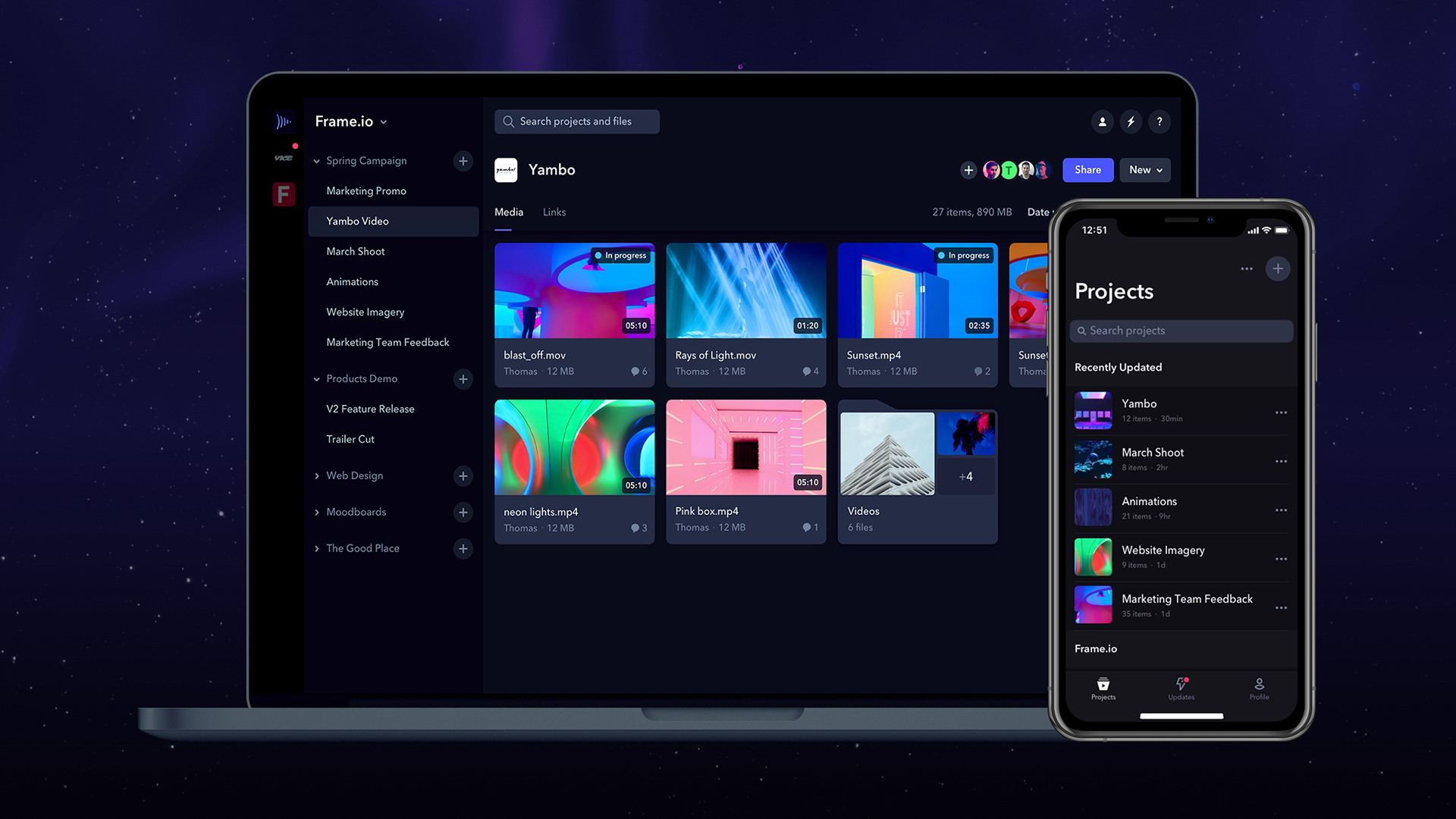 Frame.io post-production workflow platform displaying video review, feedback, and collaboration tools 